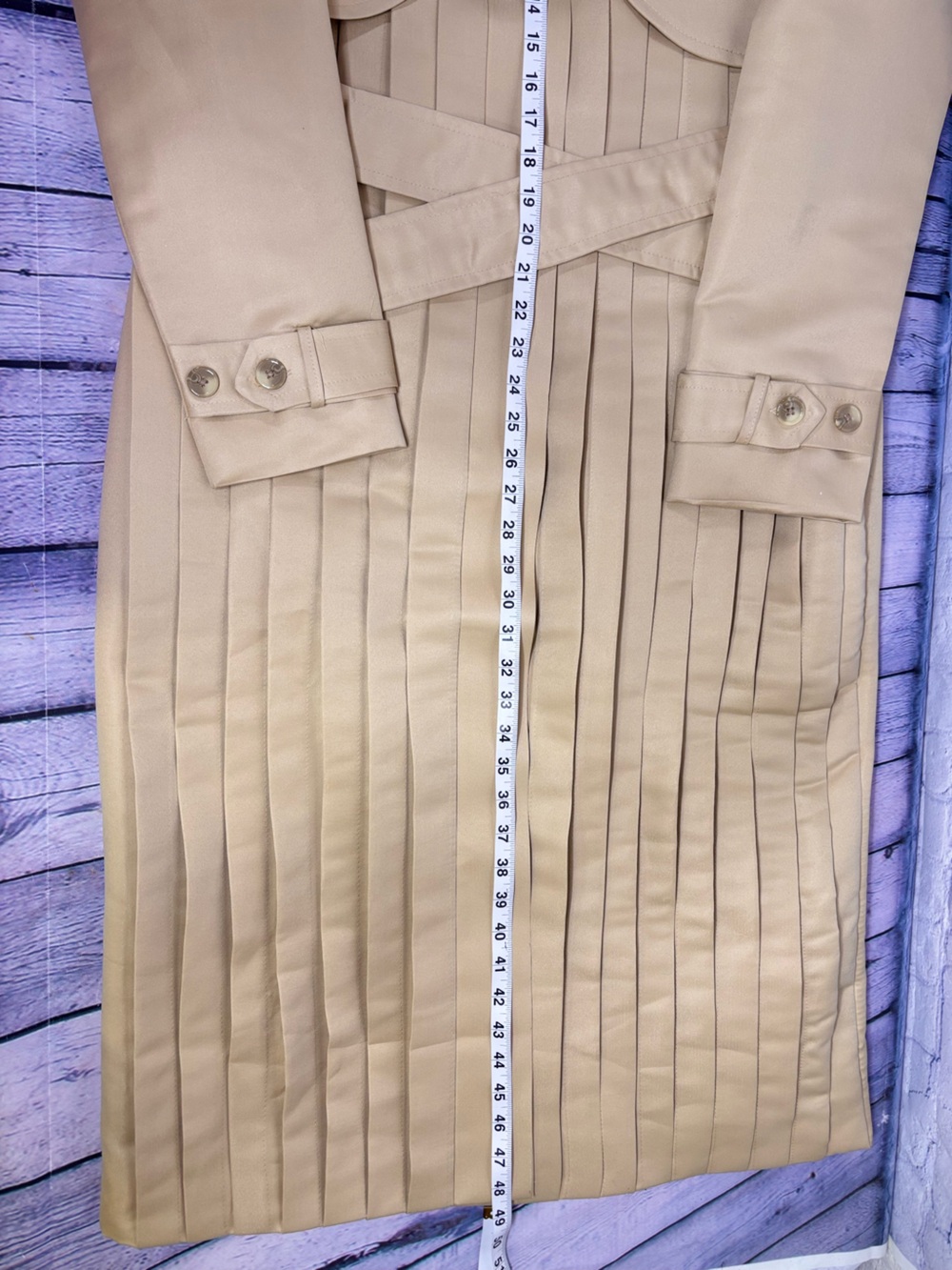 NWT Wilson Jackets Tan Beige Classic Pleated Minimalist Academia Trench Coat M - Picture 11 of 11